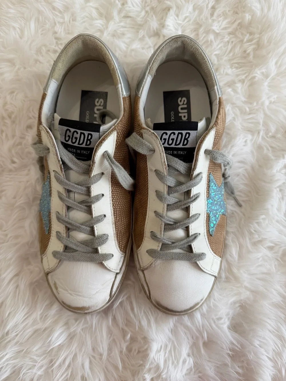 Golden Goose Deluxe Brand Super-Star GGDB Blue Glitter Star Size 37 US 7